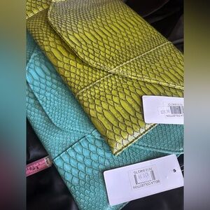 Luxury Turquoise & Apple Green Snakeskin clutch (2)